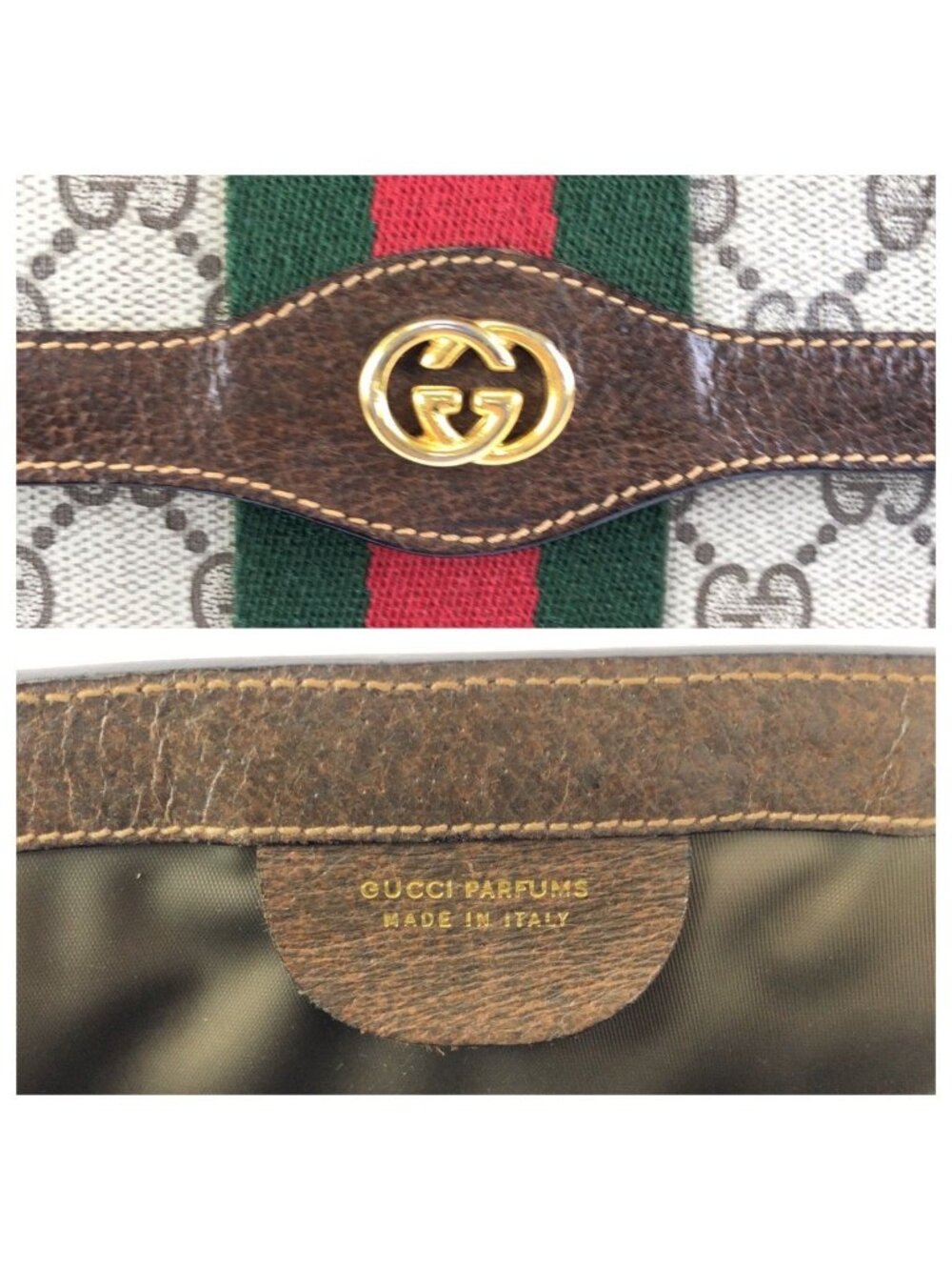 Gucci Vintage Sherry Line Gray Brown GG Supreme Canvas Leather Clutch - Picture 4 of 8